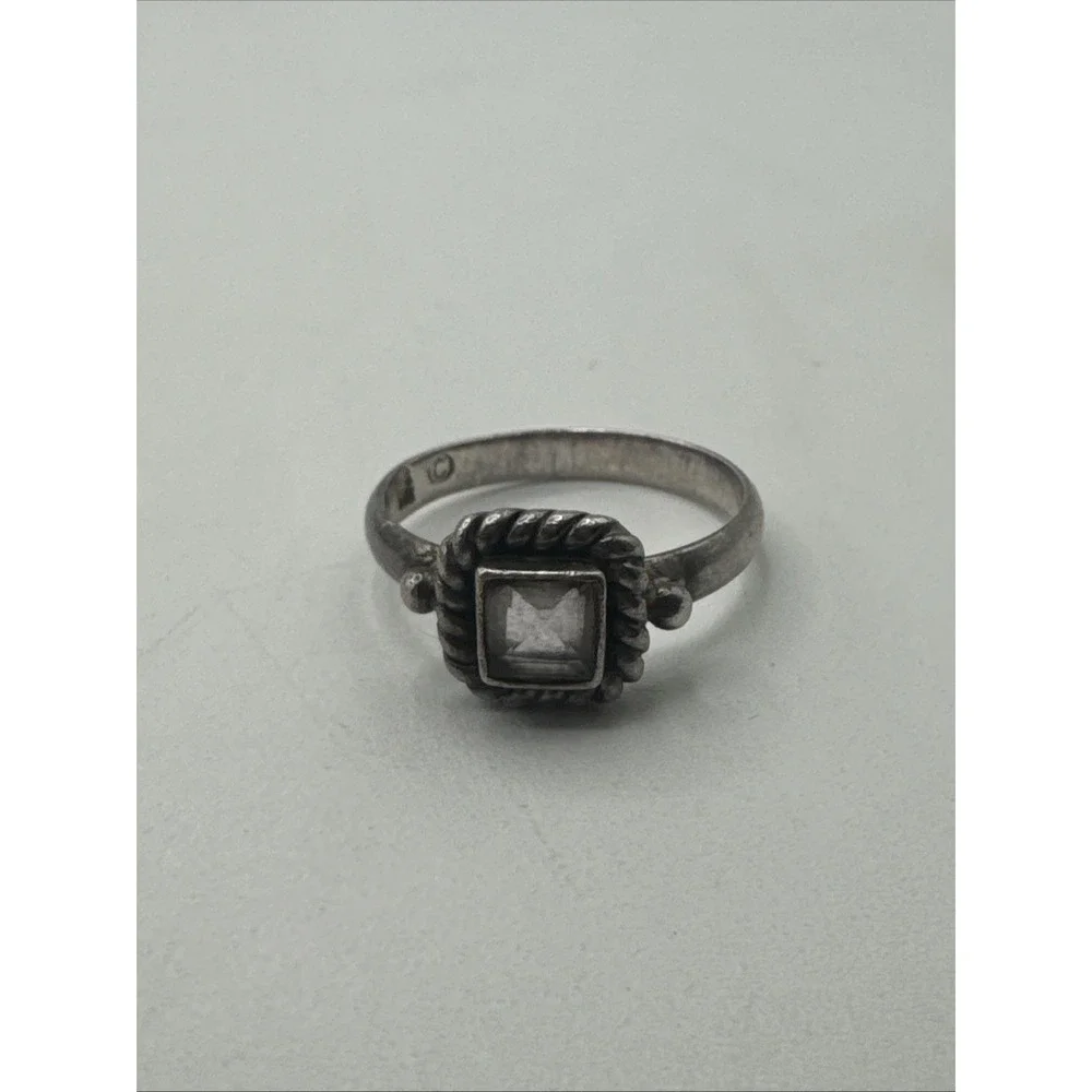 Sterling Silver Rose Quartz Vintage Ring Sz 8 Square Stone Pink Stone Marked SU